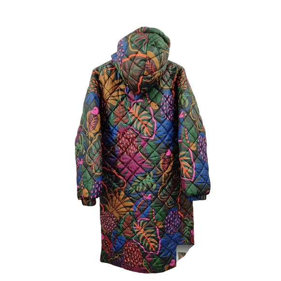 Farm Rio NWT SZ XL Blue Cool Leopard Long Reversible puffer Coat Tropical Cozy - Picture 4 of 16